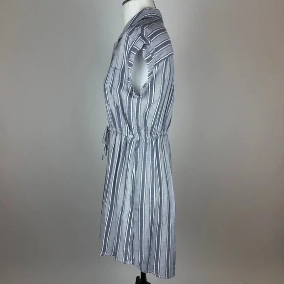 Japna Blue/White Striped Cotton Shirt Dress Size Medium Pockets Vacation Beach - Picture 3 of 7